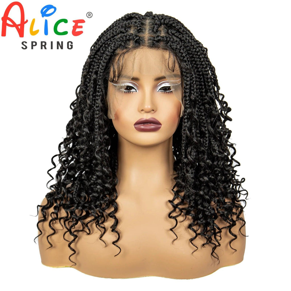 Knotless Box Braided Wigs with Curly Ends Synthetic Full Lace Braided   Lace Wigs Short Boho Braided Bob Wigs for Black Women