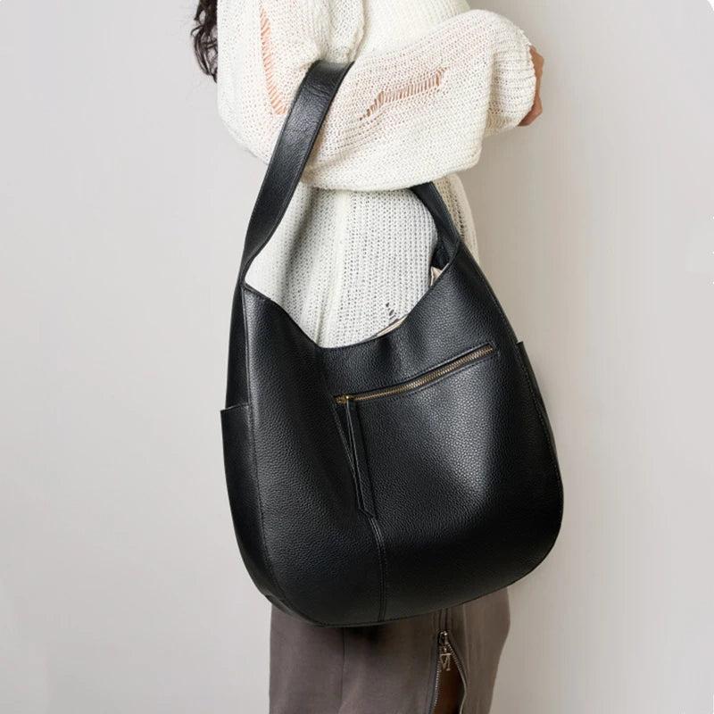 Toptrends 100% Genuine Leather Soft Large Tote Shoulder Bags For Women 2025 Luxury Designer  Shopping Hobos Work Ladies Handbags