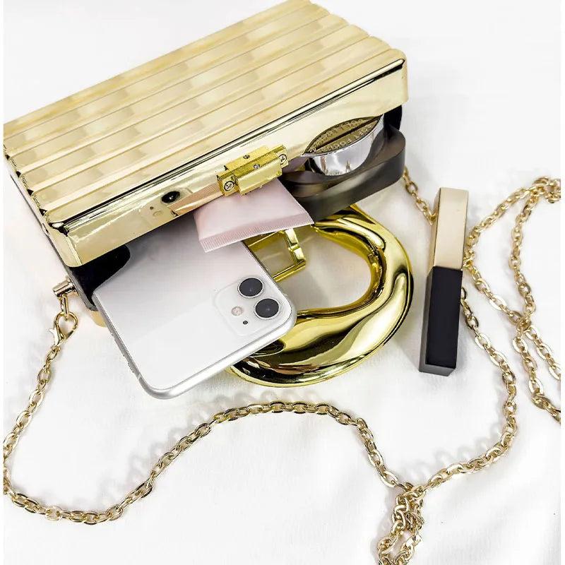 Square Acrylic Metallic Evening Handbag Box with Top Handle Luxury Designer Bags for Women Trend 2024 Shoulder Messenger Bags
