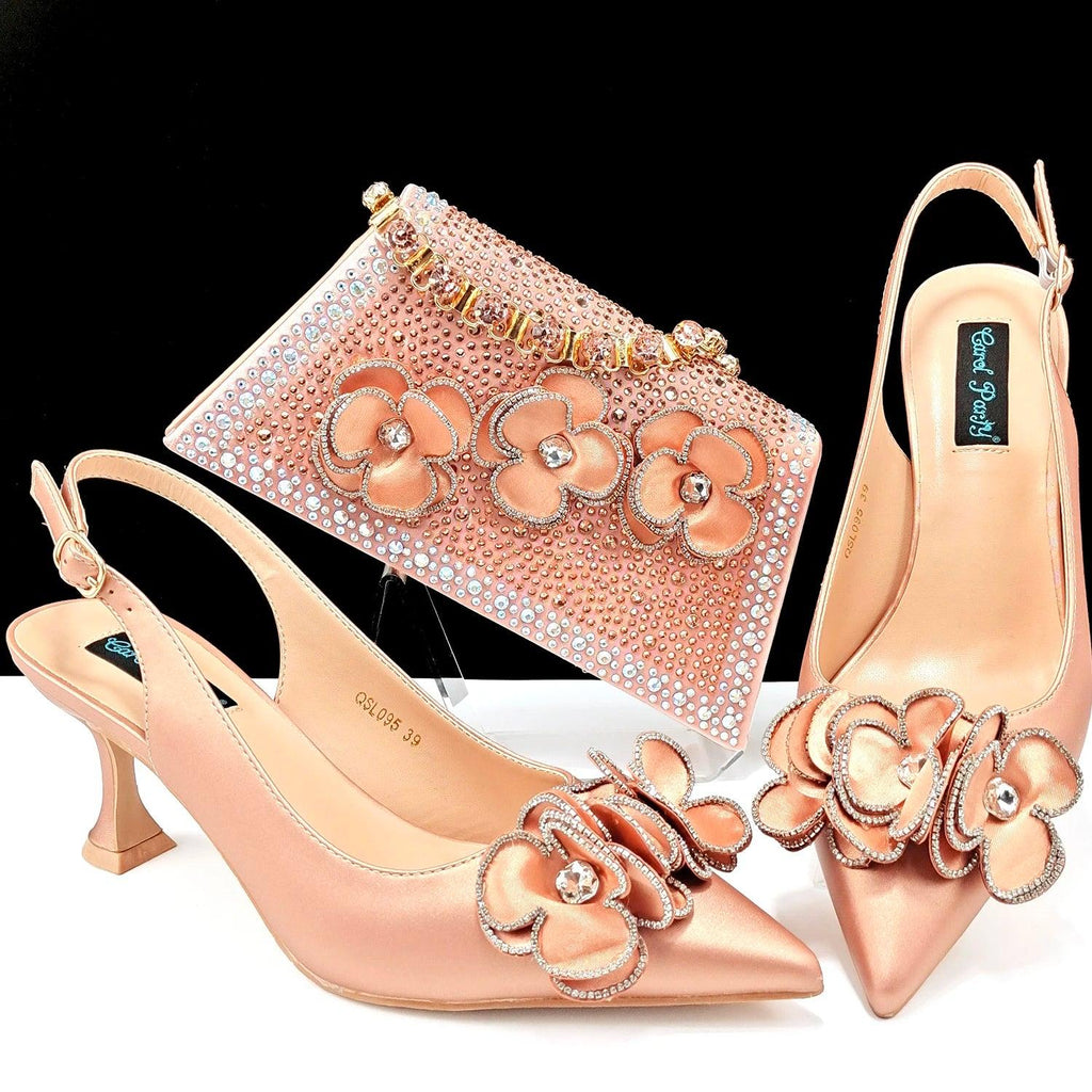 doershow  Italian niceShoes With Matching Bags Set Italy African Women's Party Shoes and Bag Sets peach Color Women sh  HQS1-25