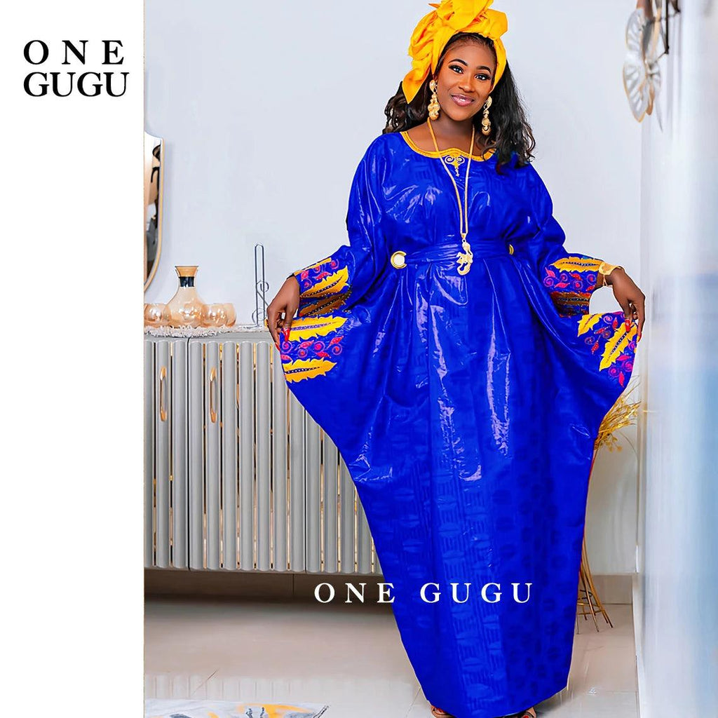 African Original Bazin Riche Boubou With Embroidery And Stones Mix Size Nigerian Women Wedding Dashiki With Belt Basin Dresses