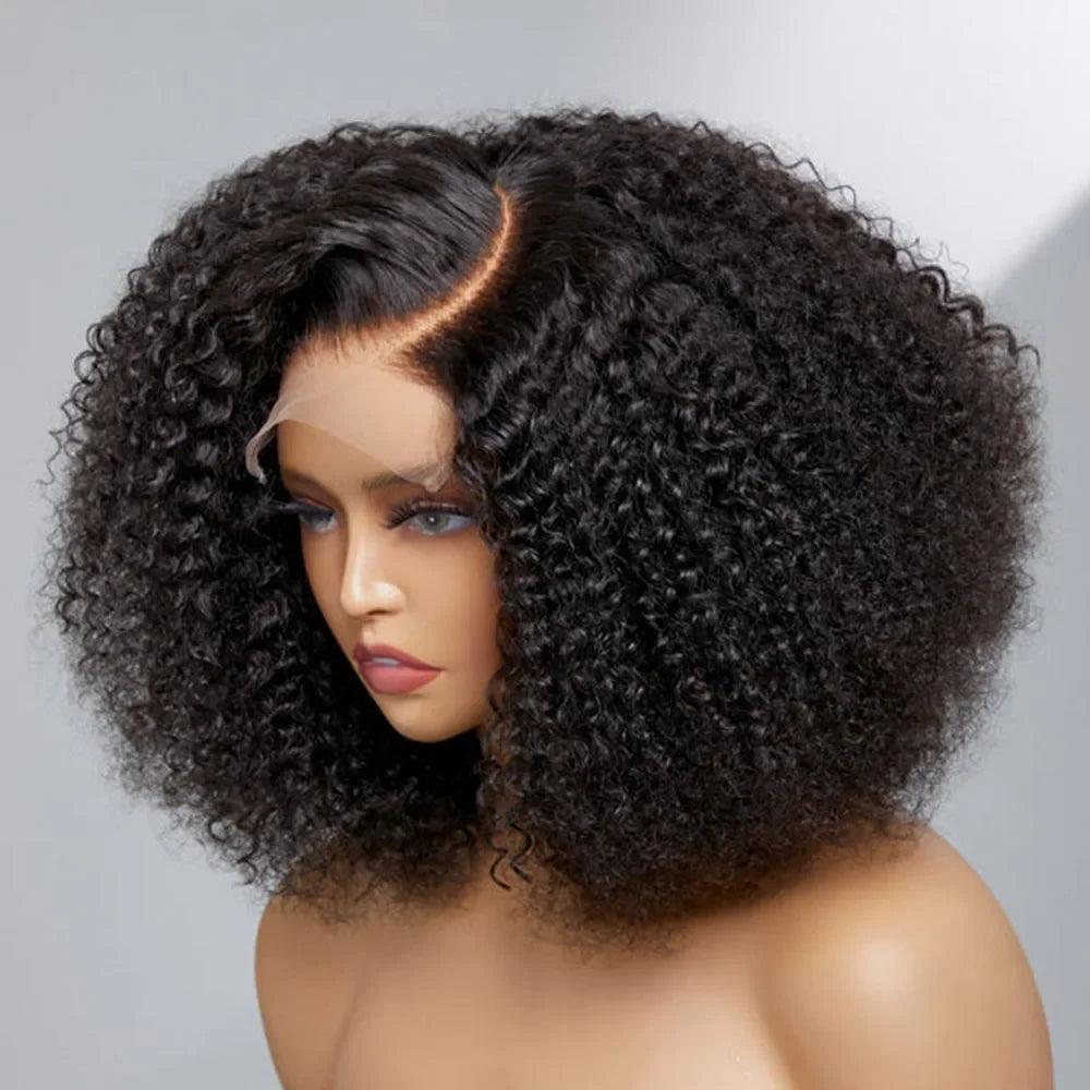 26" 180Density Soft Kinky Curly Natural Black Short Bob Lace Front Wig For Women Daily With BabyHair Preplucked Natural Hairline
