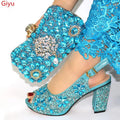 doershow Italian sky blue Shoes with Matching Bags Sets Decorated with Rhinestone Women Shoes and Bags To Match Set ! SJL1-6