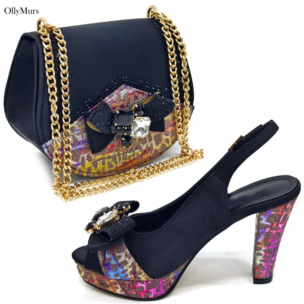 Italian Hot Sale Appliques Elegant Shoes And Bag To Match Set Summer High Heels Shoes And Bag Set For Wedding Dress Size 37-43