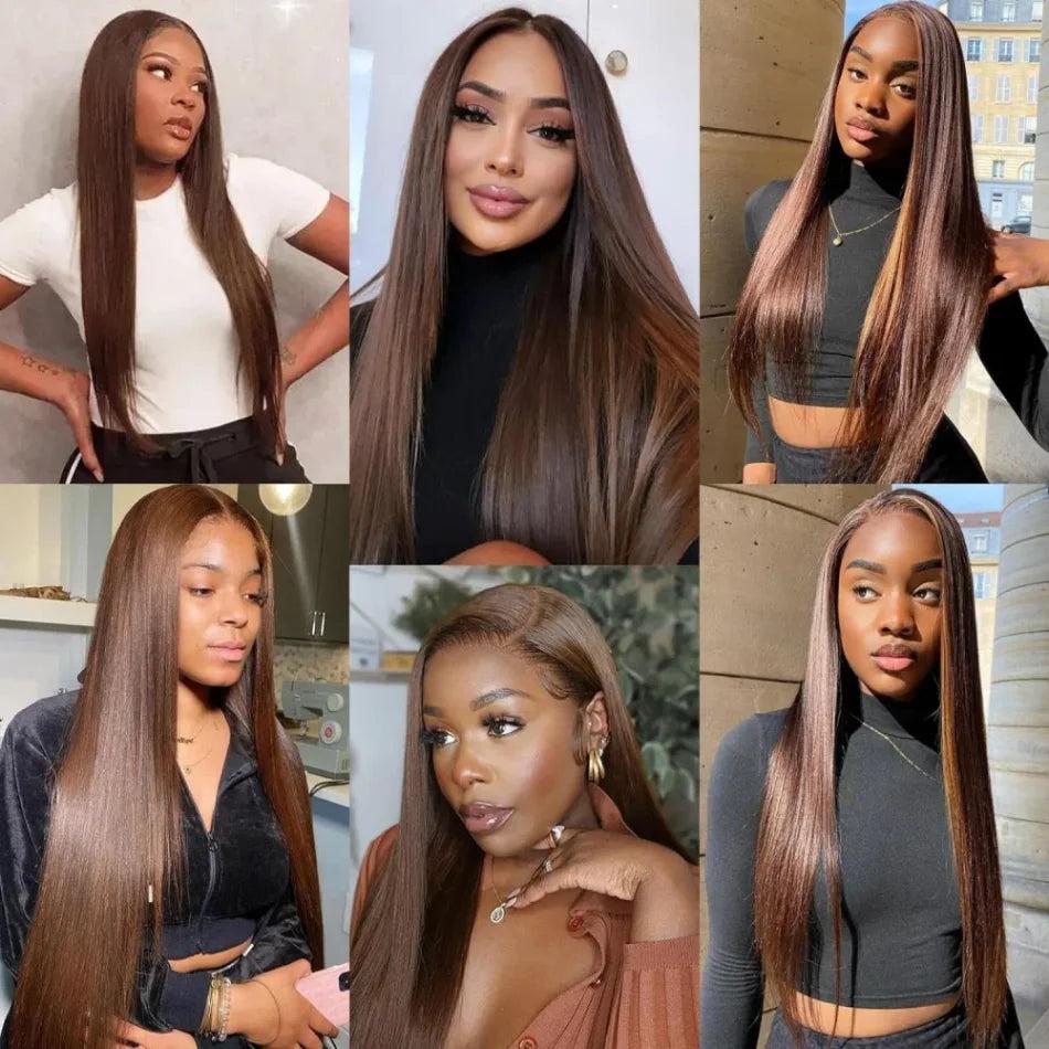 Chocolate Brown 30 32 Inch 13x6 Hd Lace Frontal Wig 13x4 Hd Lace Front Human Hair Brown Wigs Straight Human Hair Wigs For Women