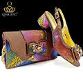 QSGFC New Design Nigerian Style Women Heels Shoes And Elegant Bag Set Color Matching Handbag Wedding Party Women Shoes