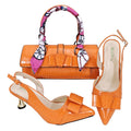 Italian Design Retro Women's Bag And Shoes Set Smooth Leather Material With Multi-Color Ribbons Suitable For Banquet Or Office