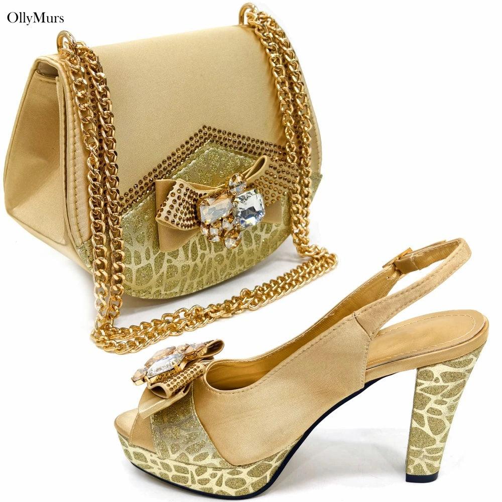Italian Hot Sale Appliques Elegant Shoes And Bag To Match Set Summer High Heels Shoes And Bag Set For Wedding Dress Size 37-43