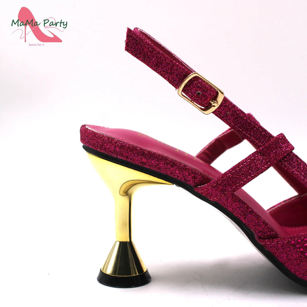 Fuchsia Color High Quality New Arrivals 2024 Italian Desing African Women Shoes and Bag Set Sweet Style Super Heels for Wedding