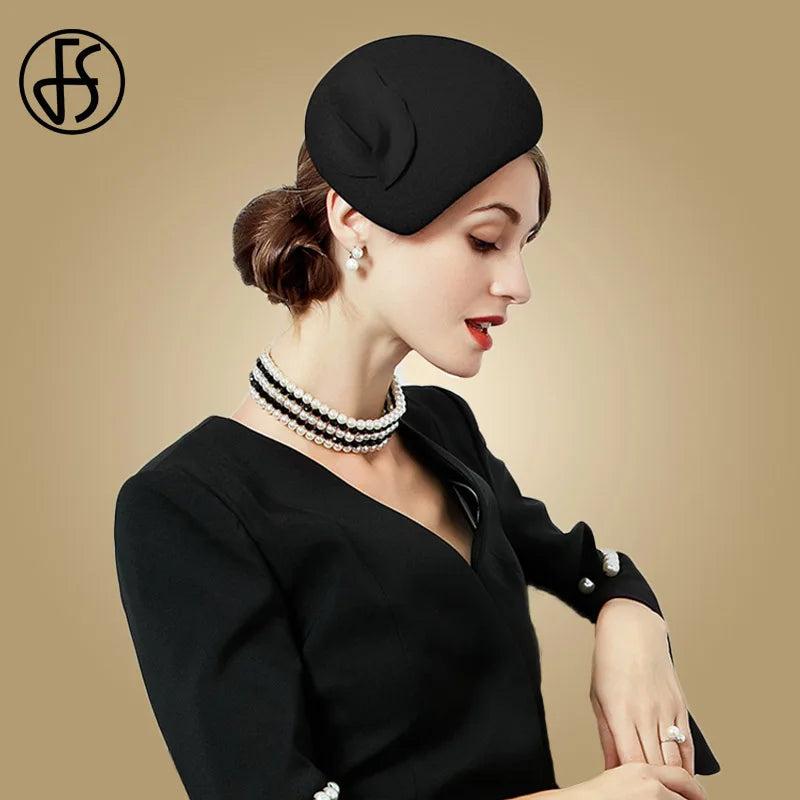 FS White Wool Felt Fascinator Hat For Women Ladies Pink Pillbox Hats Black Wedding Kentucky Derby Fedora Chapeau Femme Party Hat