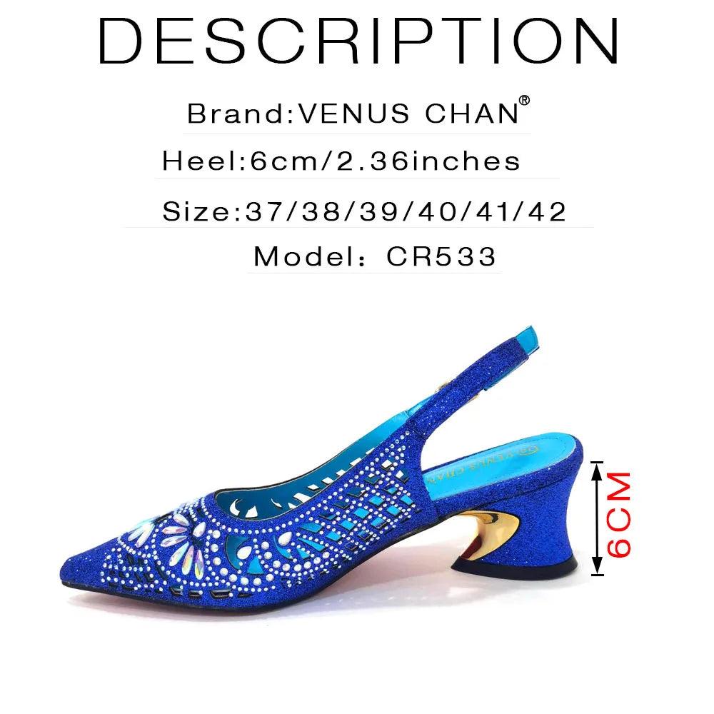 Italian Shoes and Bags Matching Set for Women Bow Rhinestones Peep Toe High Heels Blue Color Nigerian Party 2025