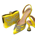 Yellow Classy Bowknot Pointed Toe Women's Shoes High Heel Elegant Sandals Shallow Mouth Shoes Bag Set Women