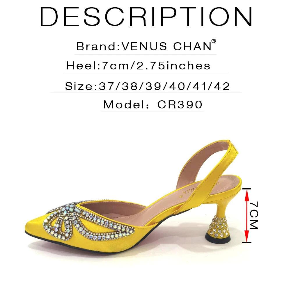 Yellow Classy Bowknot Pointed Toe Women's Shoes High Heel Elegant Sandals Shallow Mouth Shoes Bag Set Women