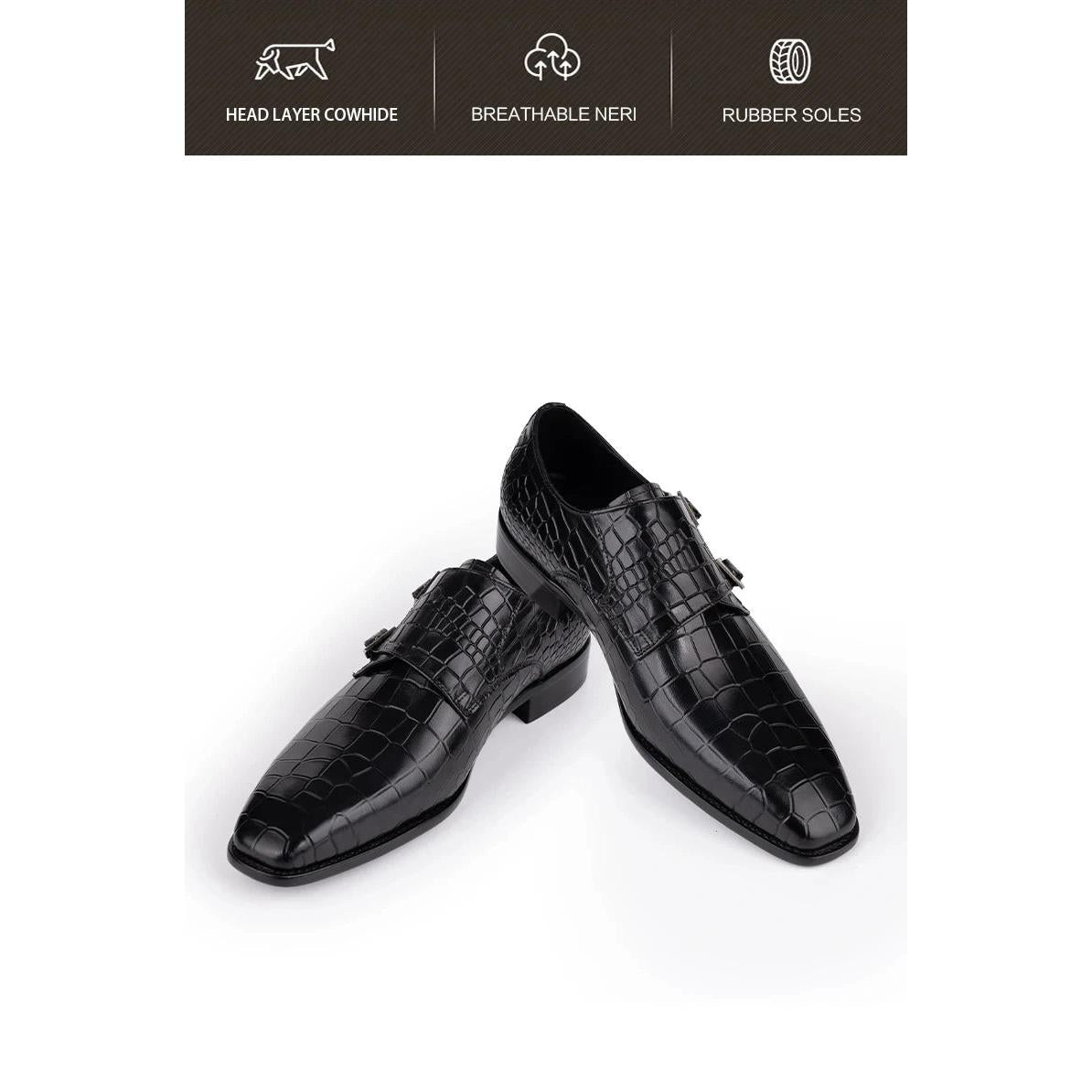 Men's Genuine Leather Dress Loafers Handmade Double Buckle Monk Slip-On Shoes for Party & Formal Wear Fashion& Men's Footwear
