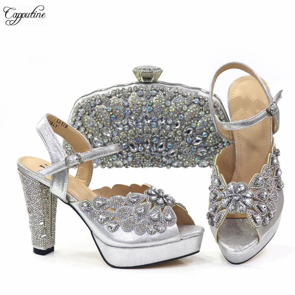 Fashion Gold High Heels Shoes And Purse Bag Set Woman Luxury Sandals Matching With Clutch Handbag Pumps Clutch CR178 11.5cm