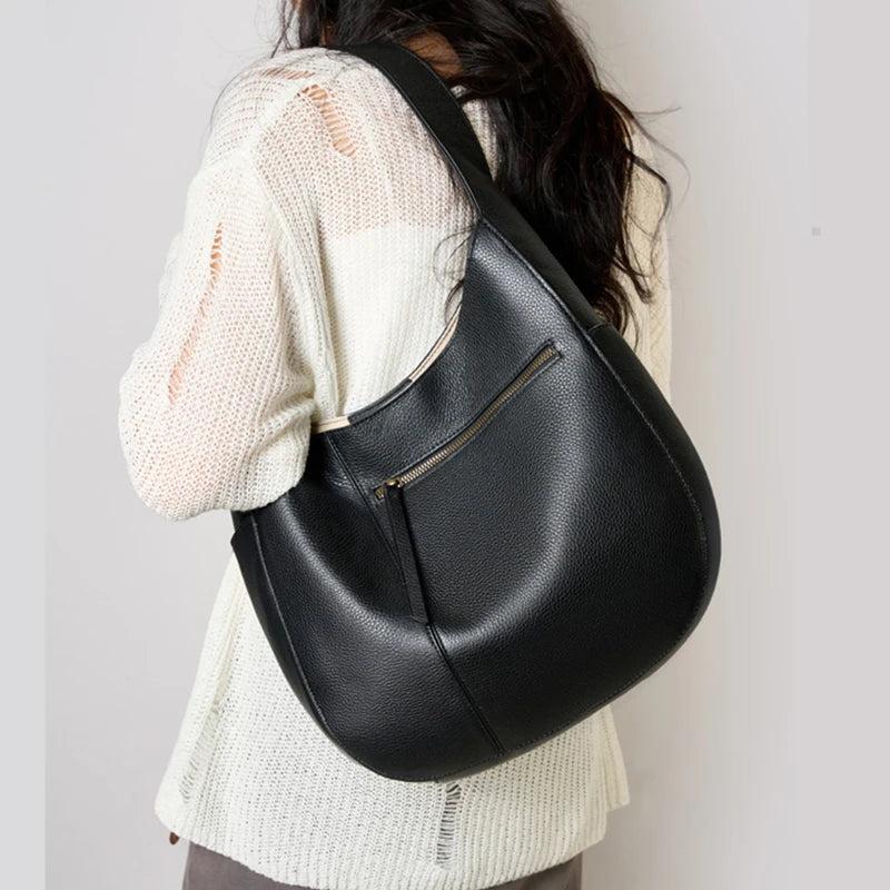 Toptrends 100% Genuine Leather Soft Large Tote Shoulder Bags For Women 2025 Luxury Designer  Shopping Hobos Work Ladies Handbags