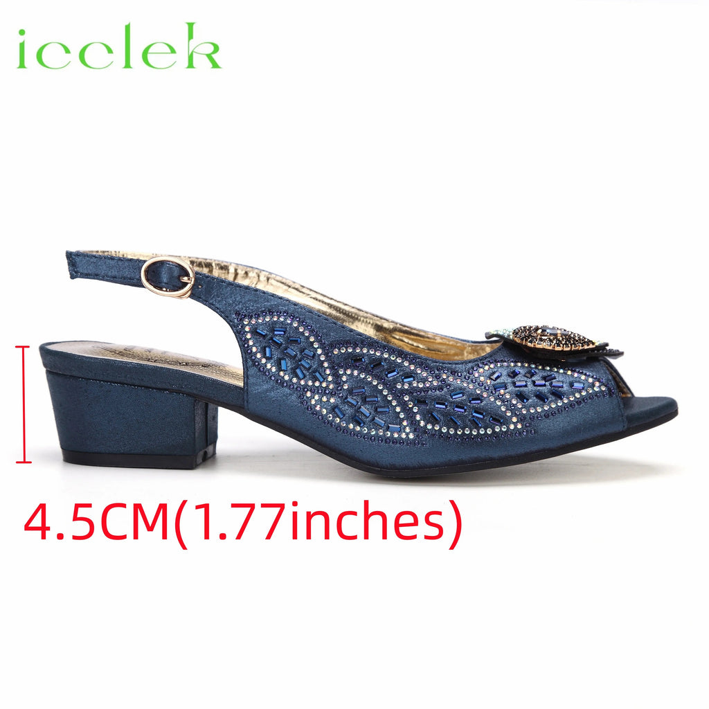 2023 Newest INS Style Brown Color Elegant Low Heels Nigeria Popular Design African Ladies Shoes And Bag Set for Wedding Party