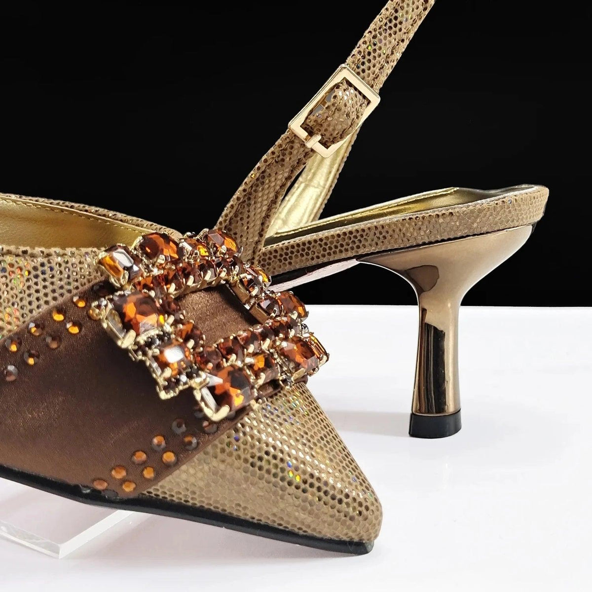 2025  Olive Green Rhinestone High Heels Pointed Toe Mixed Color Sexy Ladies Shoes With Clutch Bag Set For Luxury Wedding Party
