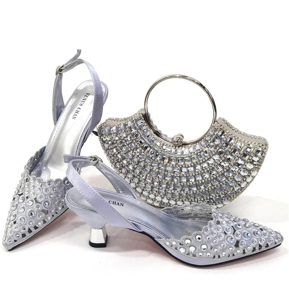 doershow Italian sky blue Shoes with Matching Bags Sets Decorated with Rhinestone Women Shoes and Bags To Match Set ! SJL1-6