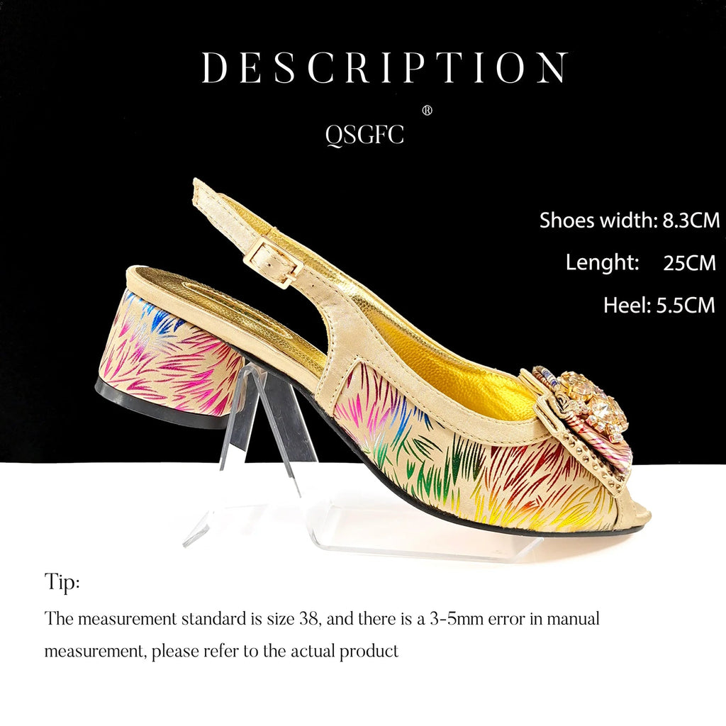 QSGFC New Design Nigerian Style Women Heels Shoes And Elegant Bag Set Color Matching Handbag Wedding Party Women Shoes