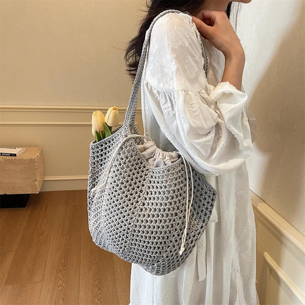 2025 Latest Summer Beach Straw Woven Tote Bag For Women 2-IN-1 Hollow-out Lightweight Large Capacity Shopper Shoulder Bag Female