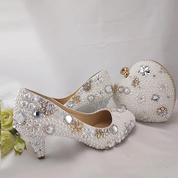 BaoYaFang Women wedding shoes with matching bags High heels platform shoes Peacock Ladies Paty shoe and bag Round Toe Pumps