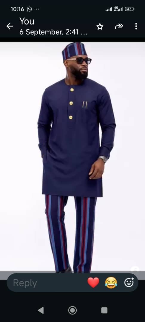 Men African Kaftan Tunic Top  with Aso Oke  Set with Trousers & Matching Cap 
