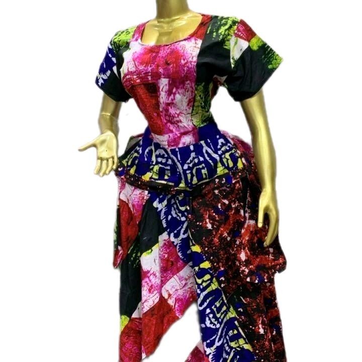 Women African Print Ankara Peplum Top & Long Skirt Set Multi Colour size10-16