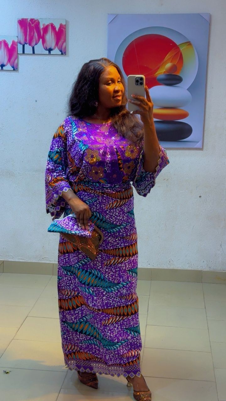 100% Ankara Two Piece with Lace and Scarf African Print Fabric