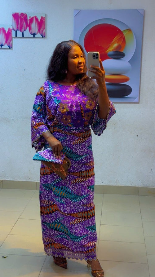 100% Ankara Two Piece with Lace and Scarf African Print Fabric