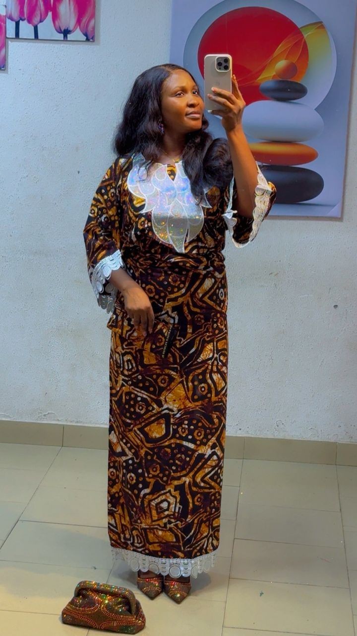 100% Ankara Two Piece with Lace and Scarf African Print Fabric