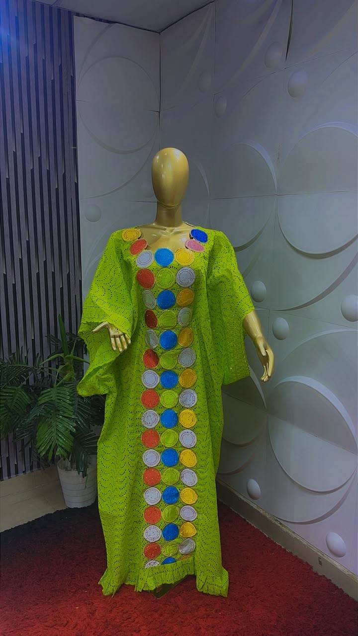 Women Nigerian Lace Kaftan/Boubou Maxi Dress Multicolour Circle Panel One Size