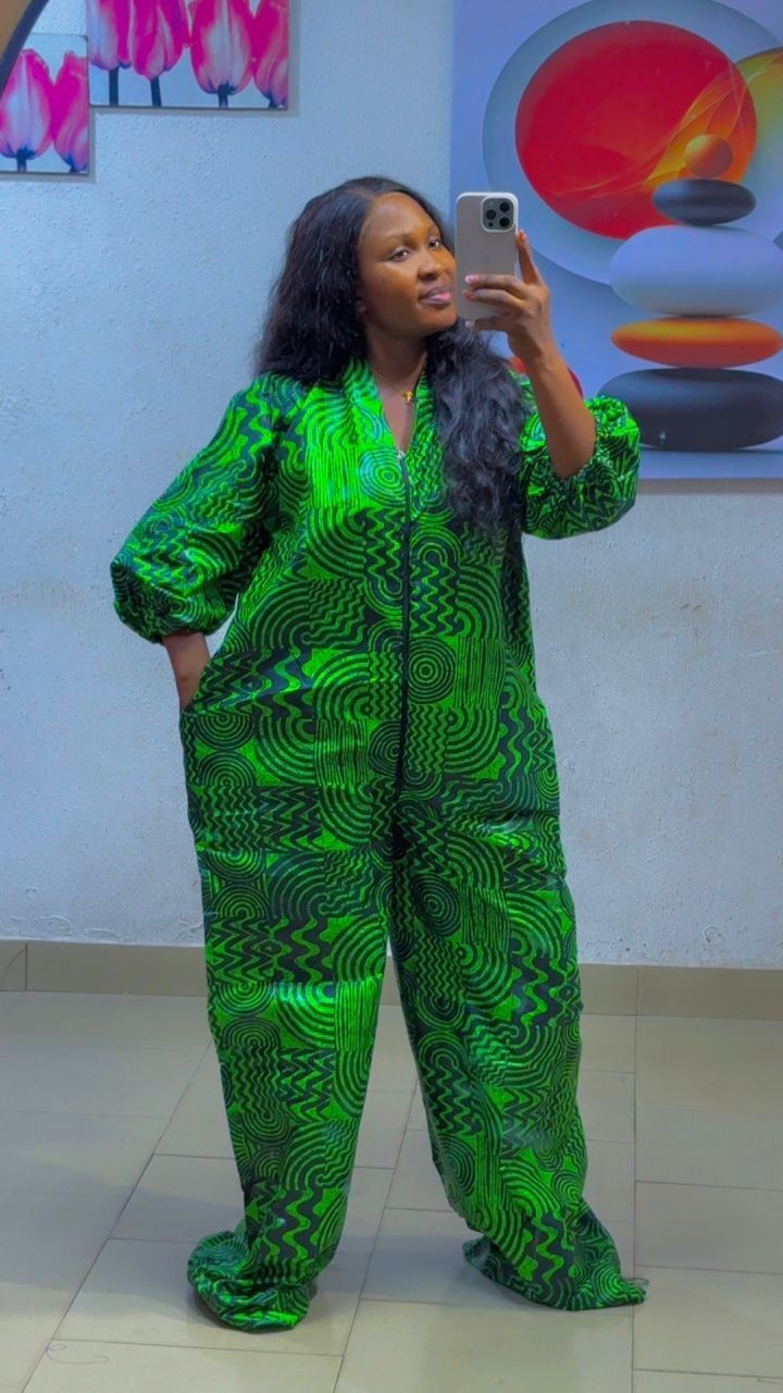 African Kampala Material Jumpsuit  Green For Women's Size 16 To 18