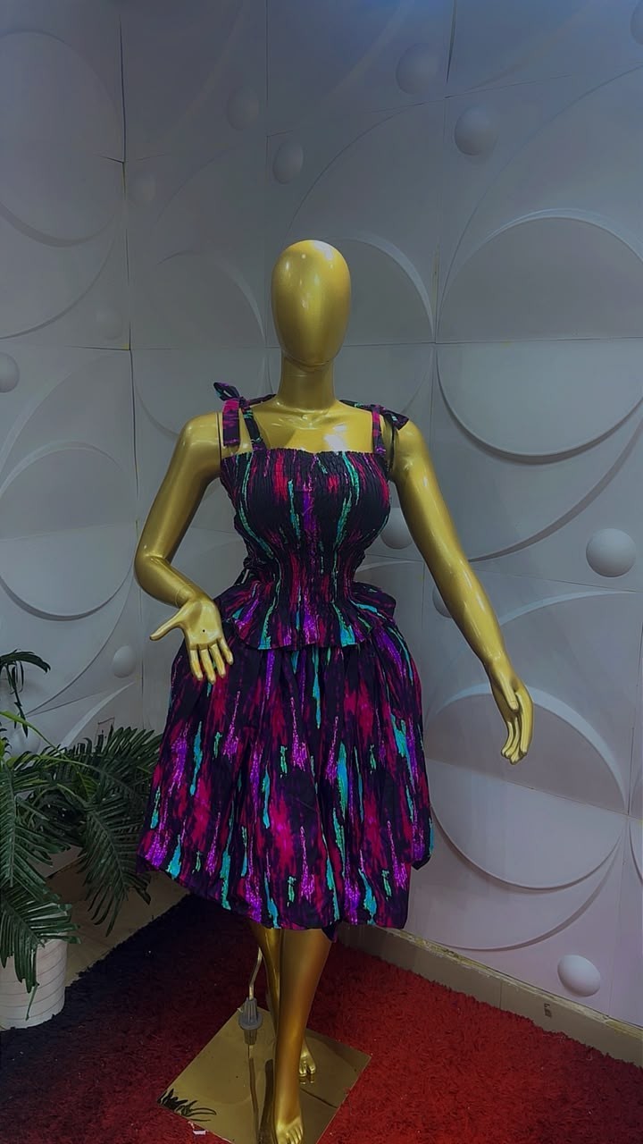 Women Nigerian Ankara African Print Skater Dress Short Sleeve  Multi One Size