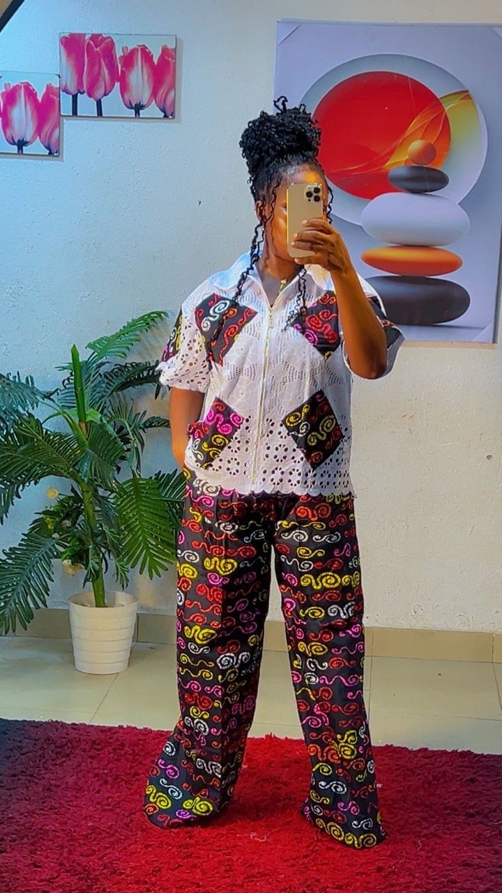 African Baggy Ankara Bottom And Lace Top Two Piece Set Size 10-16