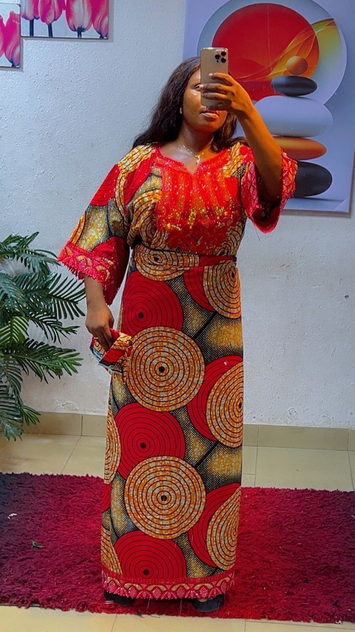 100% Ankara Two Piece with Lace and Scarf African Print Fabric