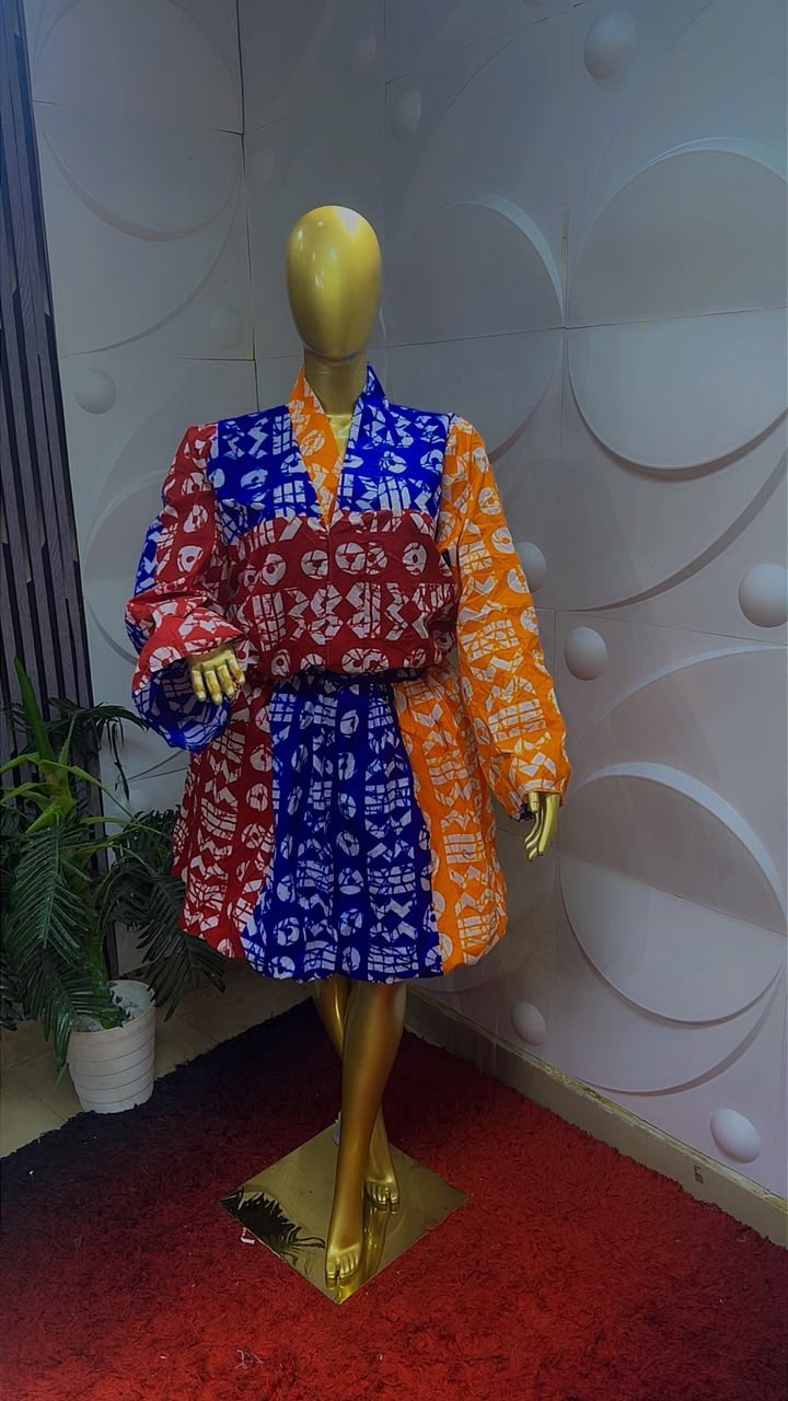 Women Nigerian Ankara African Print Skater Dress Short Sleeve  Multi One Size