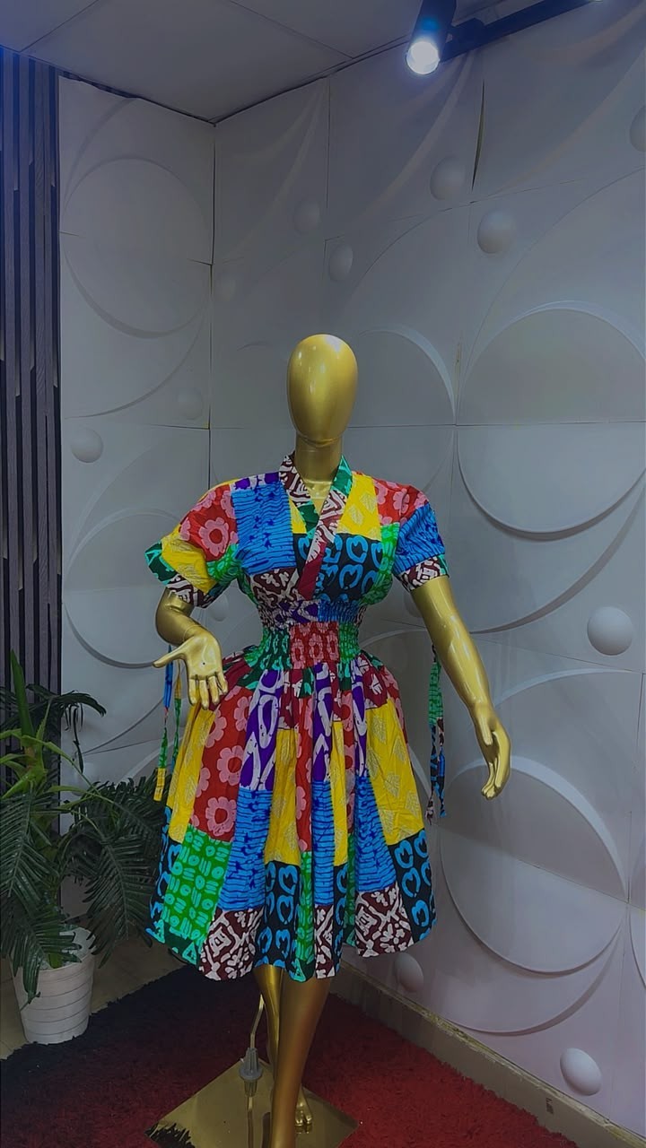 Women Nigerian Ankara African Print Skater Dress Short Sleeve  Multi One Size