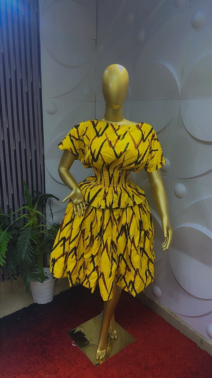 Women Nigerian Ankara African Print Skater Dress Short Sleeve  Multi One Size