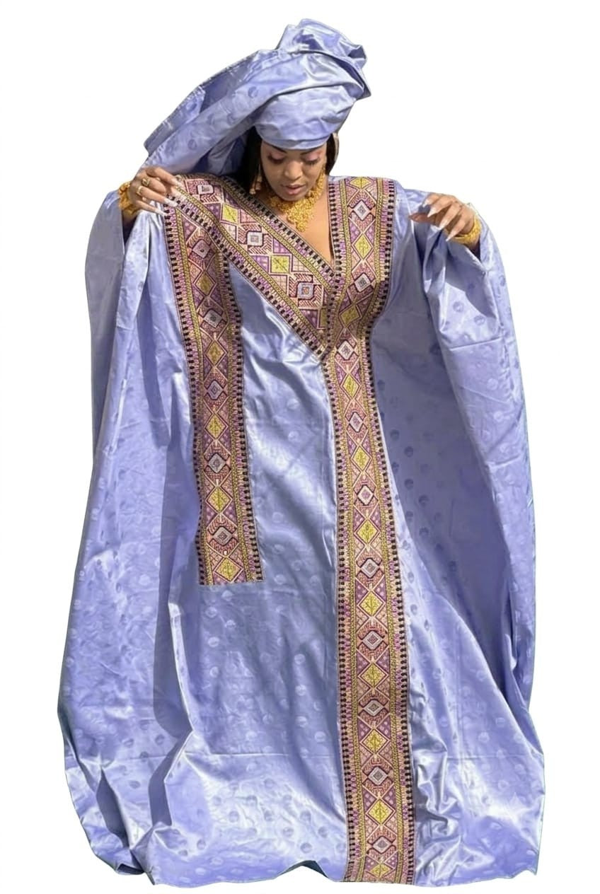 Women Senegal Kaftan Maxi Dress with Matching Headwrap Pink Polyester One Size