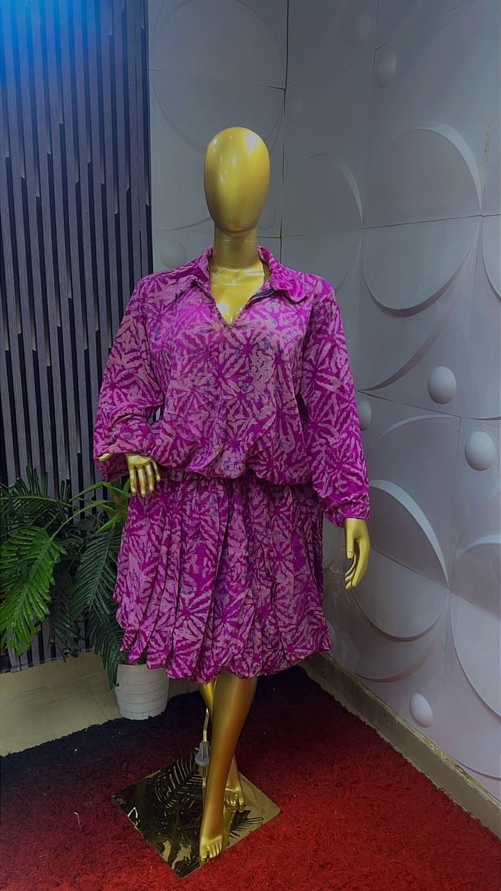 Women's Adire two-piece Multicolour Abstract Collared Long Sleeve Shirt  