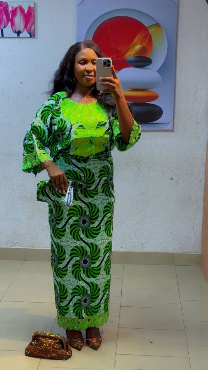 100% Ankara Two Piece with Lace and Scarf African Print Fabric