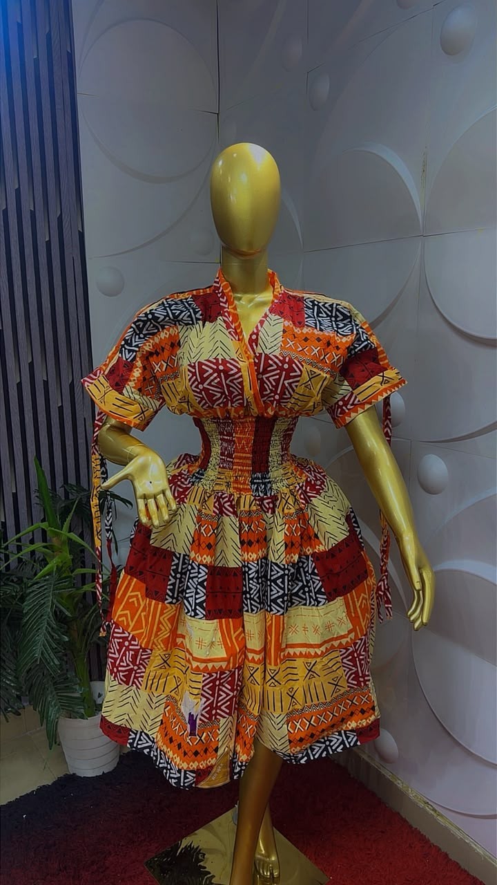 Women Nigerian Ankara African Print Skater Dress Short Sleeve  Multi One Size