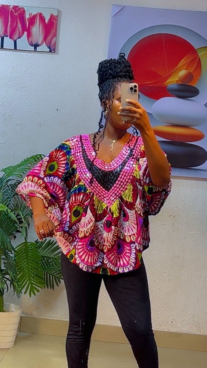 Elegant Ankara Tops with Fully Body Stones Size 10-16 Brand New