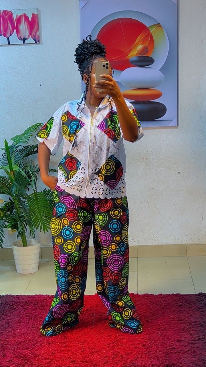 African Baggy Ankara Bottom And Lace Top Two Piece Set Size 10-16