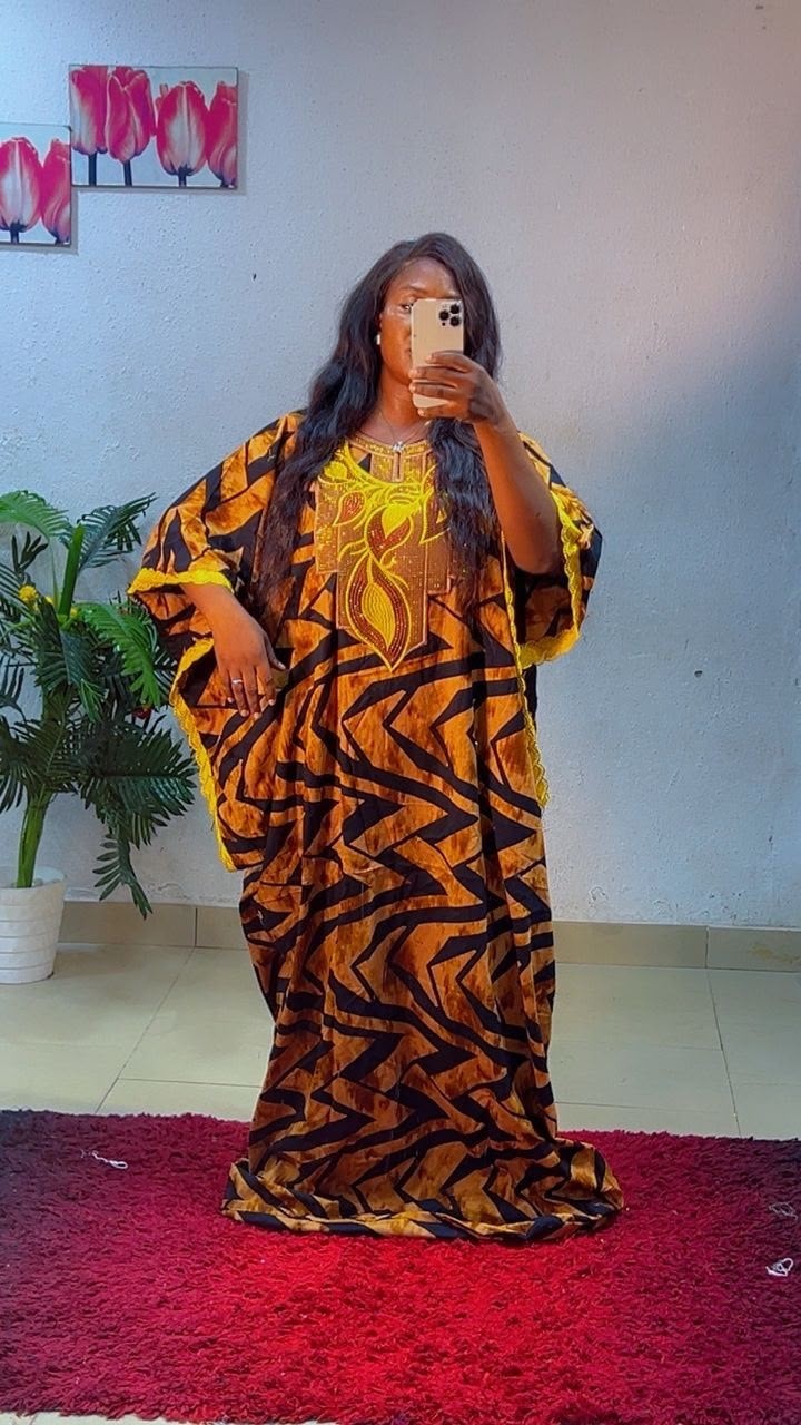 Women Nigerian Kaftan/Abaya Maxi Dress Multicolour Print Polyester One Size