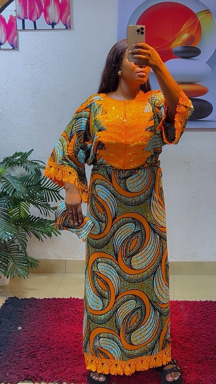 100% Ankara Two Piece with Lace and Scarf African Print Fabric