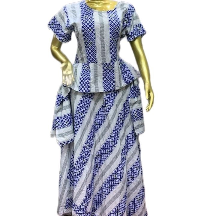 Women African Print Ankara Peplum Top & Long Skirt Set Multi Colour size10-16