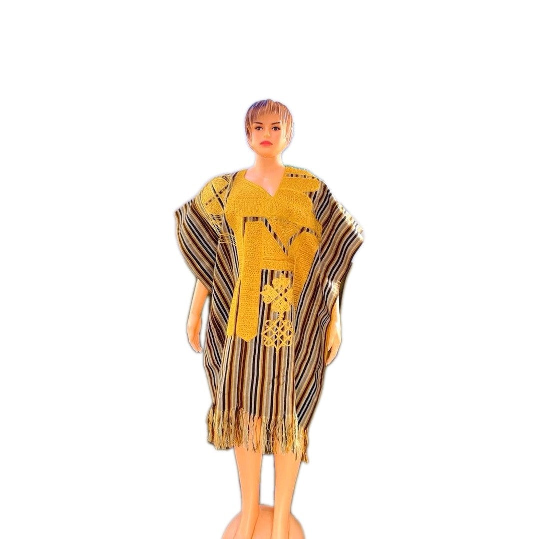 Women Aso Oke Short Dresses with Fringe African Party Dress