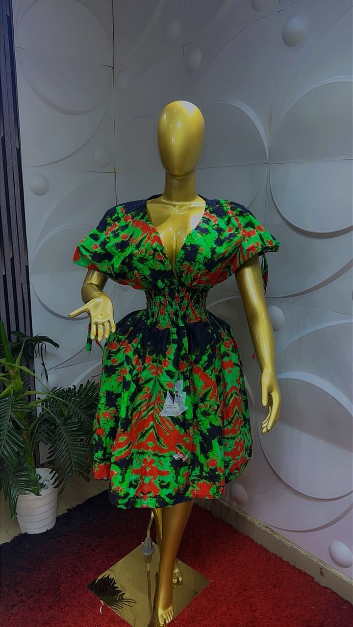 Women Nigerian Ankara African Print Skater Dress Short Sleeve  Multi One Size